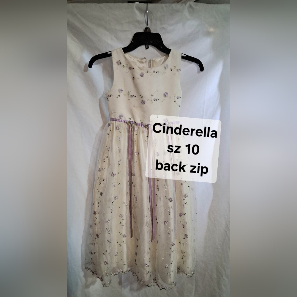 Cinderella Kids Dress - Cream with Purple Floral